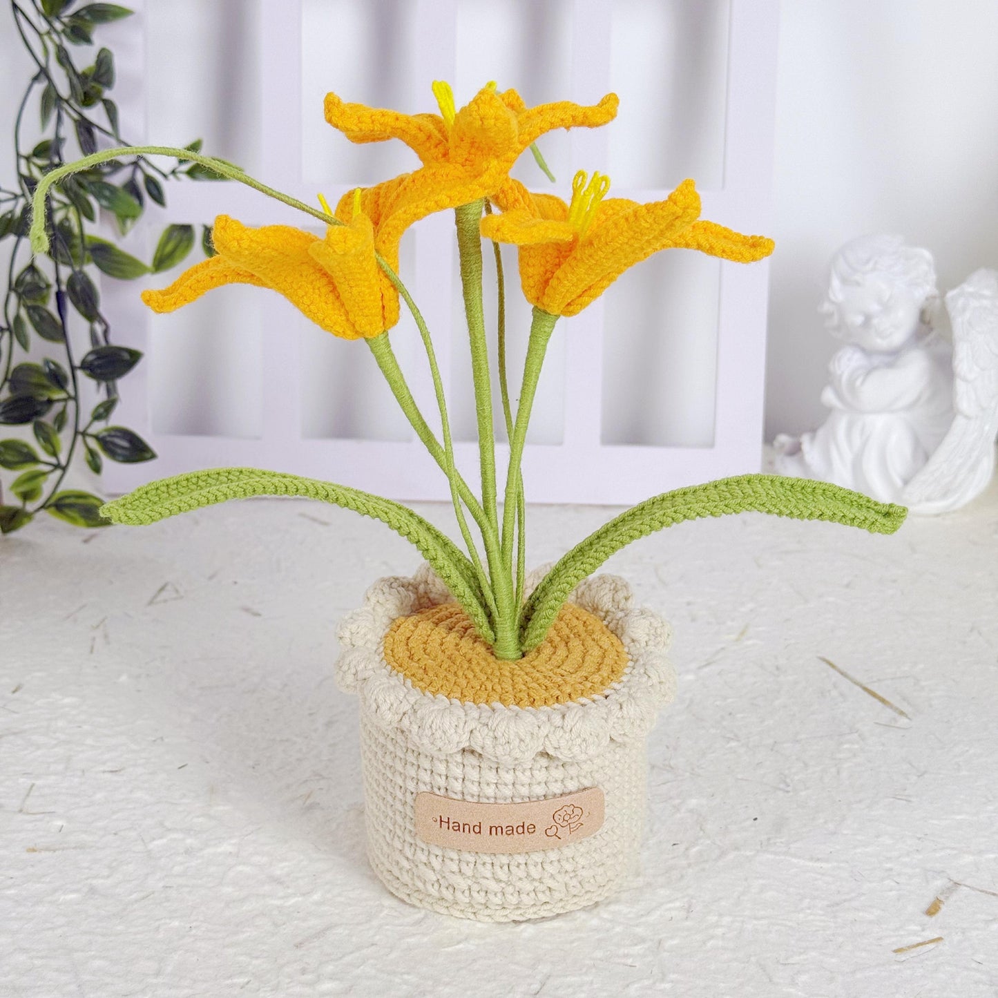 Crochet Flower in Pot, Crochet Lily of the Valley, Crochet Lily, Graduation Gift, Birthday Gift, Crochet Gift, Teacher Gift with Custom Tags