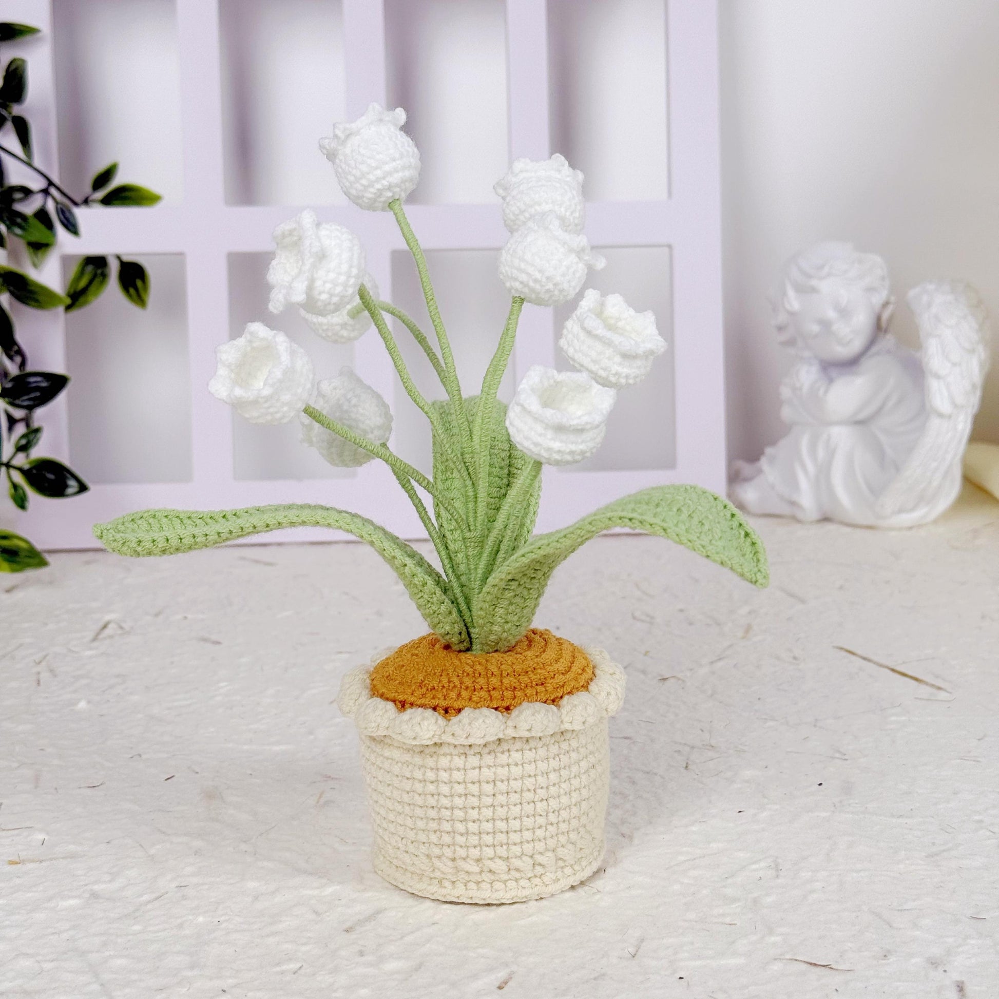 Crochet Flower in Pot, Crochet Lily of the Valley, Crochet Lily, Graduation Gift, Gift for Teacher, Crochet Gift, Teacher Gift Custom Tags