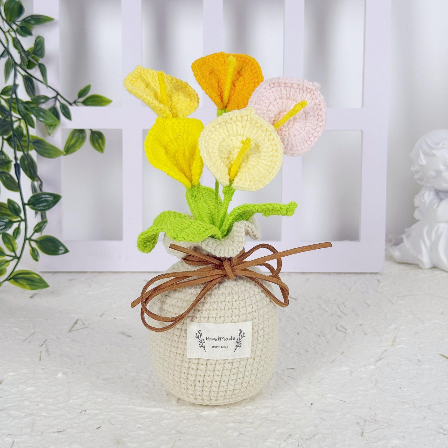 Crochet Calla Lily in Pot, Custom Crochet Flower, Forever Flower, Office Gifts, Wedding Bouquet, Bouquets and Arrangements, Crochet Gift
