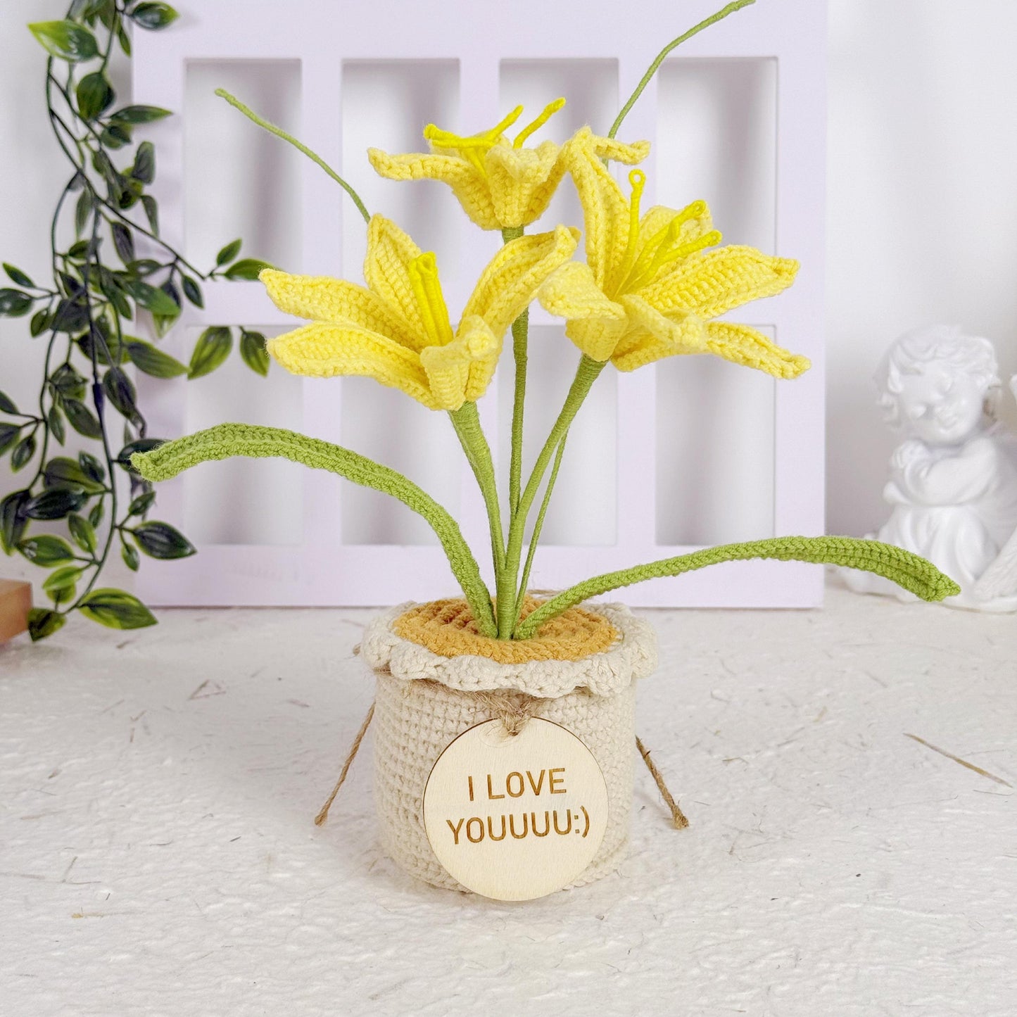 Crochet Flower in Pot, Crochet Lily of the Valley, Crochet Lily, Graduation Gift, Birthday Gift, Crochet Gift, Teacher Gift with Custom Tags