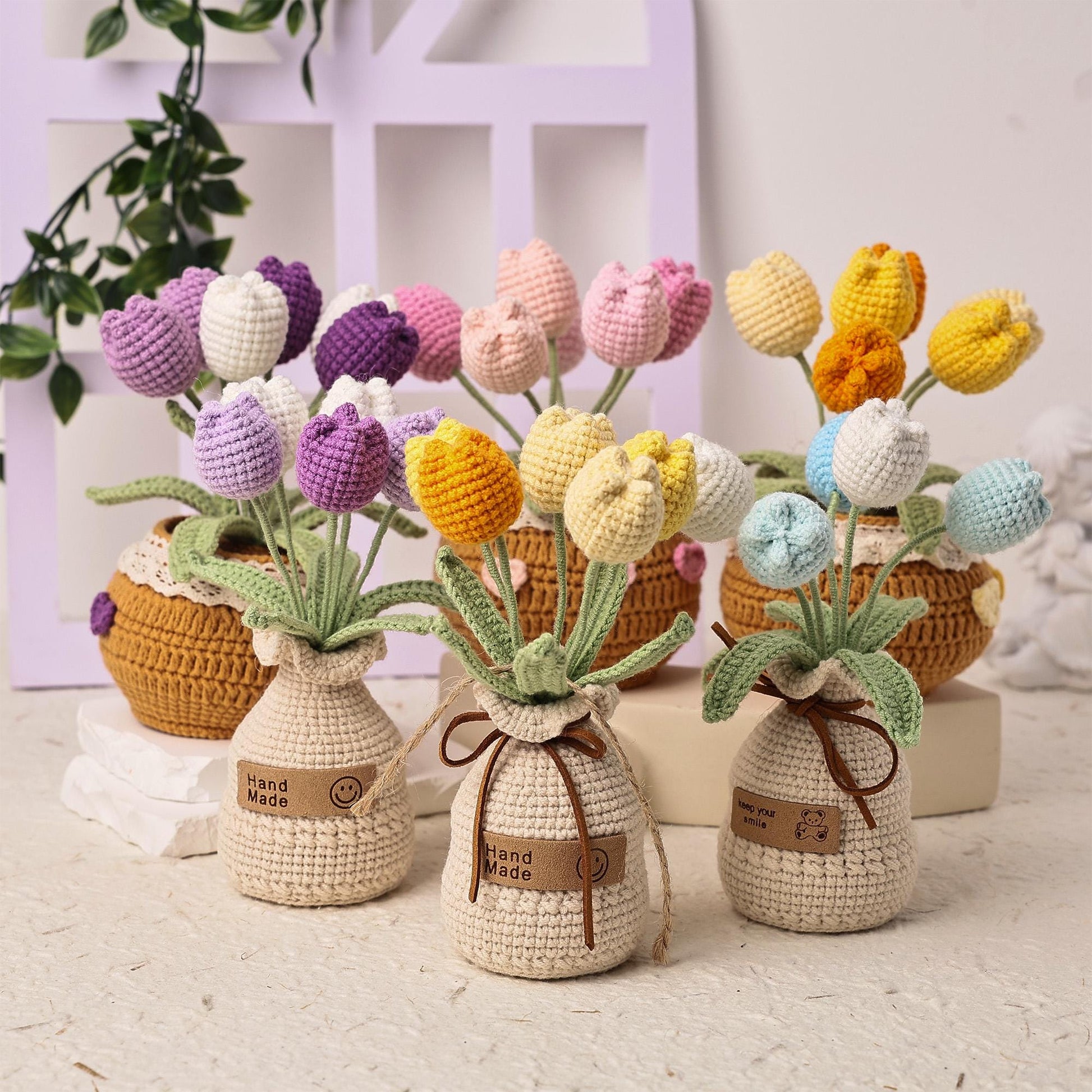 Handmade Crochet Tulips in Pot, Crochet Flowers, Forever Blooming Floral Decor, Housewarming Gift, Desk Decoration, Teacher Gifts