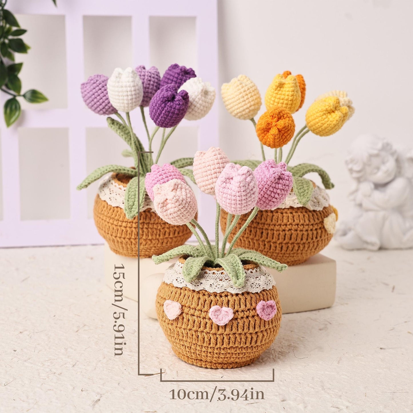 Handmade Crochet Tulips in Pot, Crochet Flowers, Forever Blooming Floral Decor, Housewarming Gift, Desk Decoration, Teacher Gifts