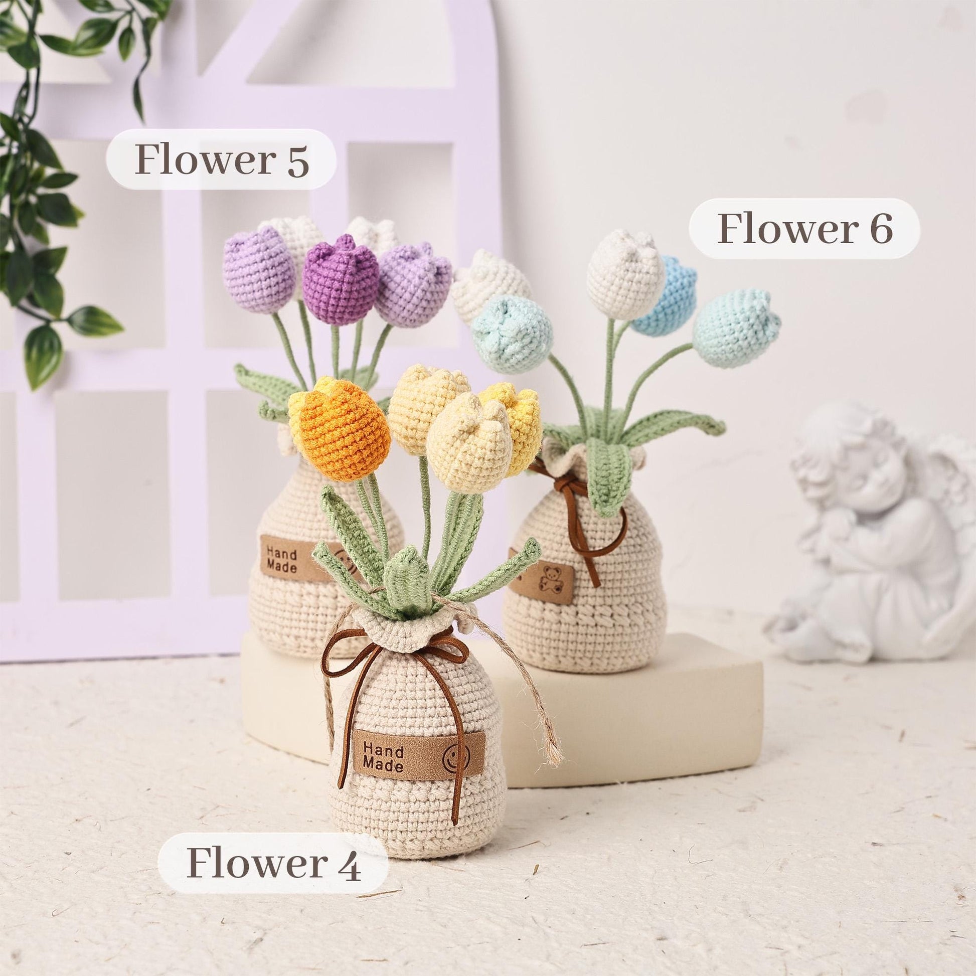 Handmade Crochet Tulips in Pot, Crochet Flowers, Forever Blooming Floral Decor, Housewarming Gift, Desk Decoration, Teacher Gifts