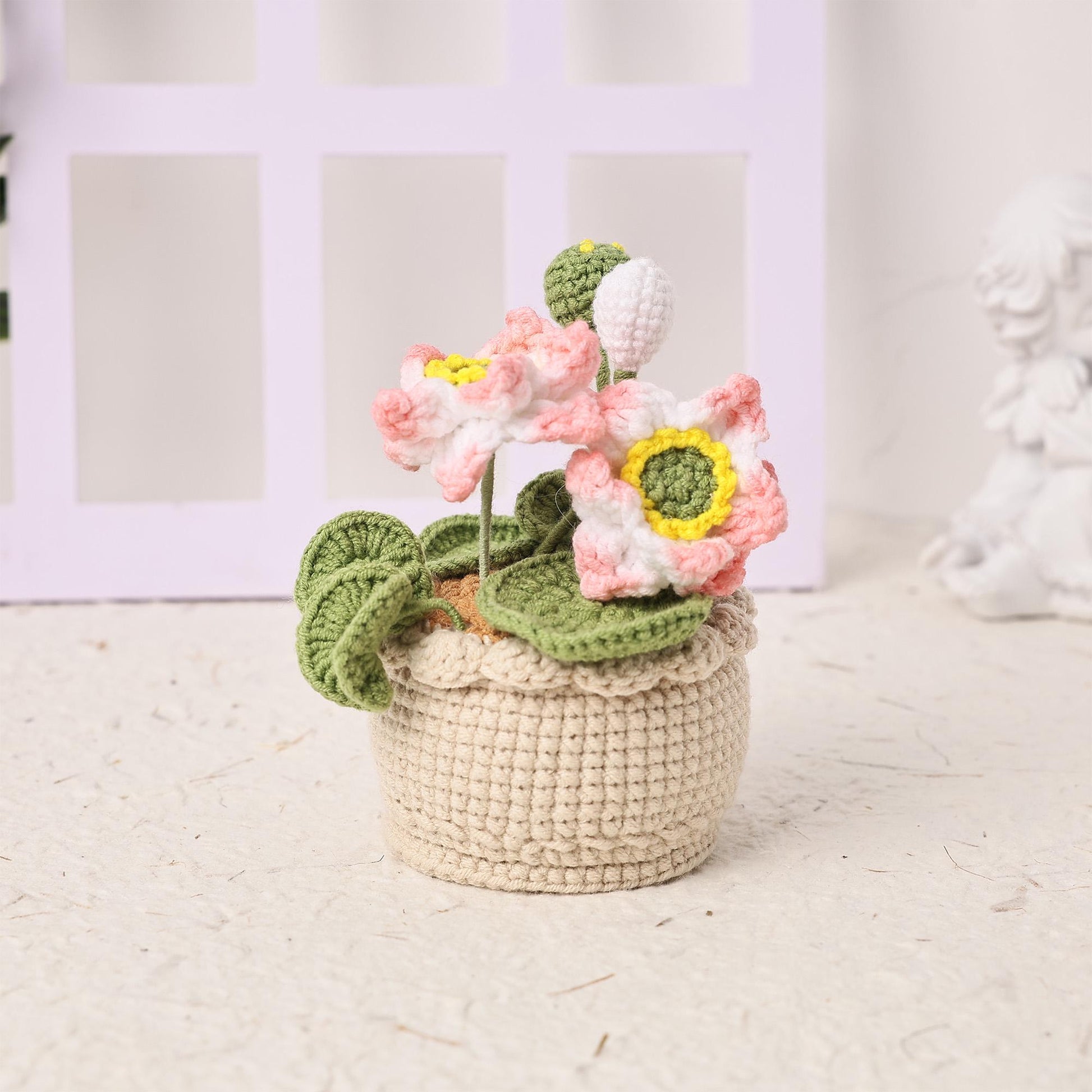 Handmade Crochet Lotus in Pot, Crochet Lotus Flower, Forever Blooming Floral Decor, Housewarming Gift, Desk Decoration, Room Decoration