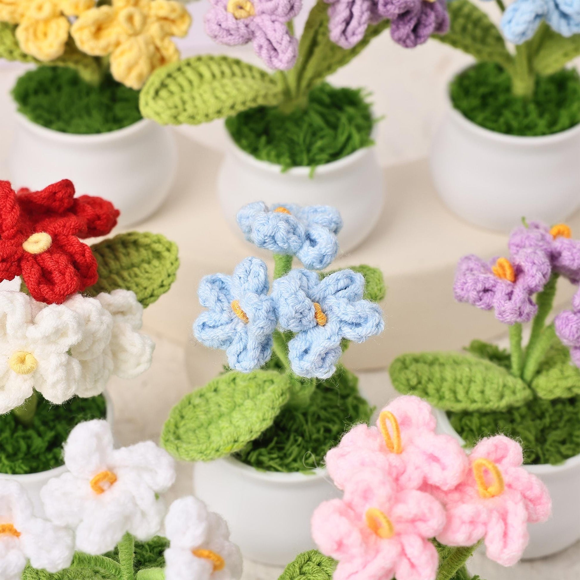 Handmade Crochet Forget me not Flowers, Emotional Support Potted Plant, Thanks Gift for Mom/Dad/Teacher/Friends/Team, Office Decoration