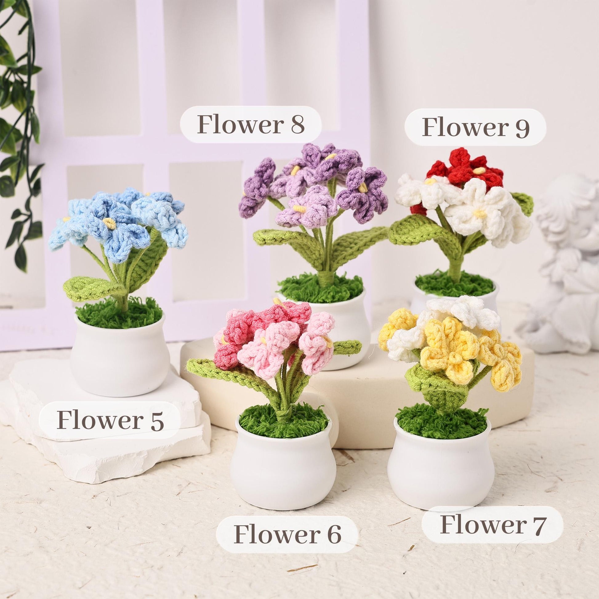 Handmade Crochet Forget me not Flowers, Emotional Support Potted Plant, Thanks Gift for Mom/Dad/Teacher/Friends/Team, Office Decoration