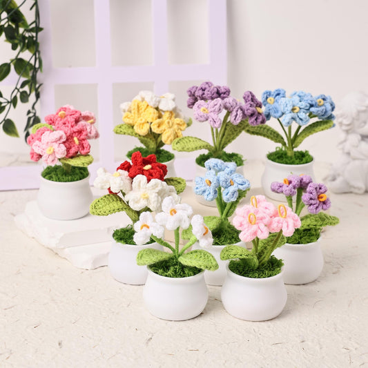 Handmade Crochet Forget me not Flowers, Emotional Support Potted Plant, Thanks Gift for Mom/Dad/Teacher/Friends/Team, Office Decoration