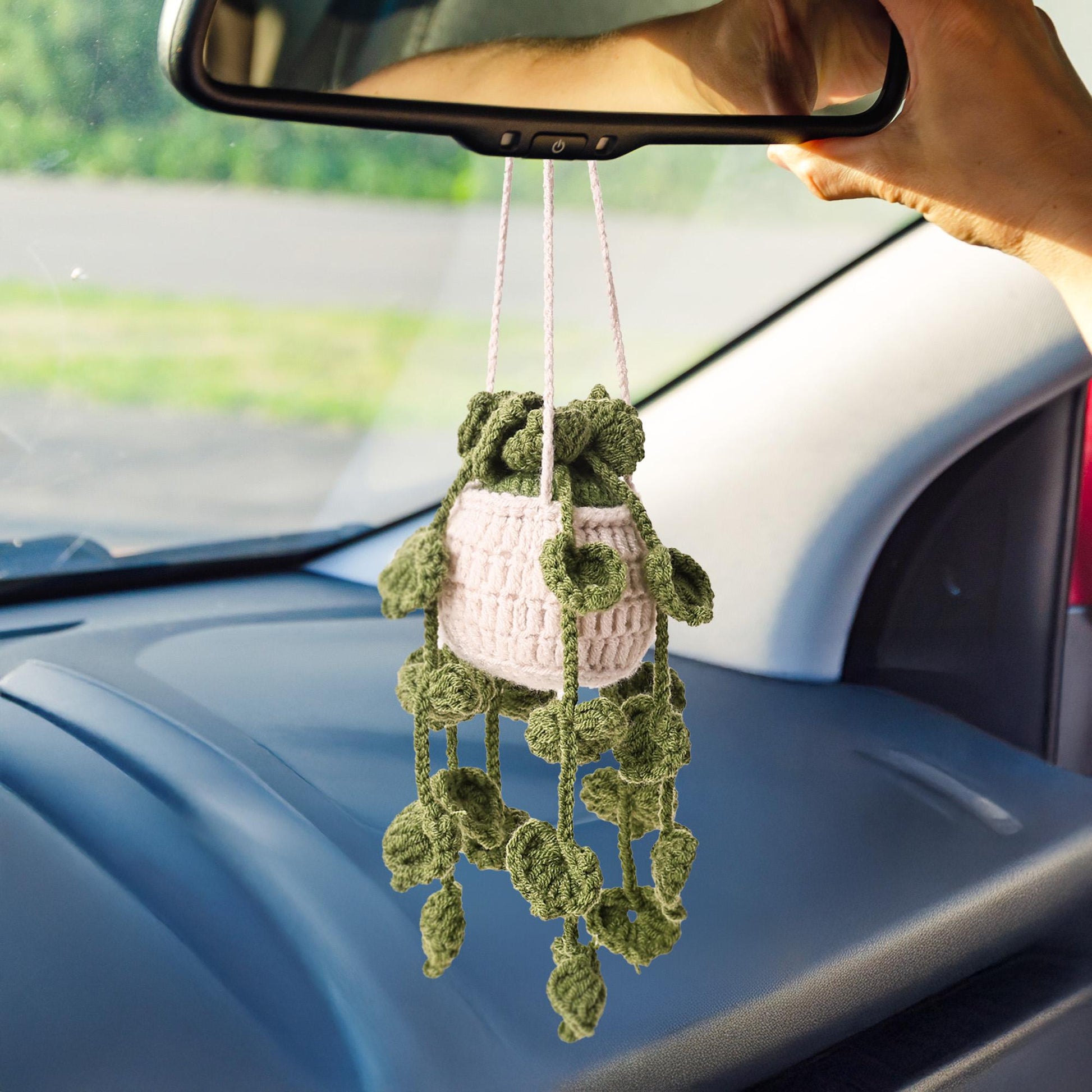Crochet Flower Blossom Plant Hanging Cute Crochet Plant Car Decor Car Mirror Hanging Custom Plant Lover Gift Car Accessories for Women