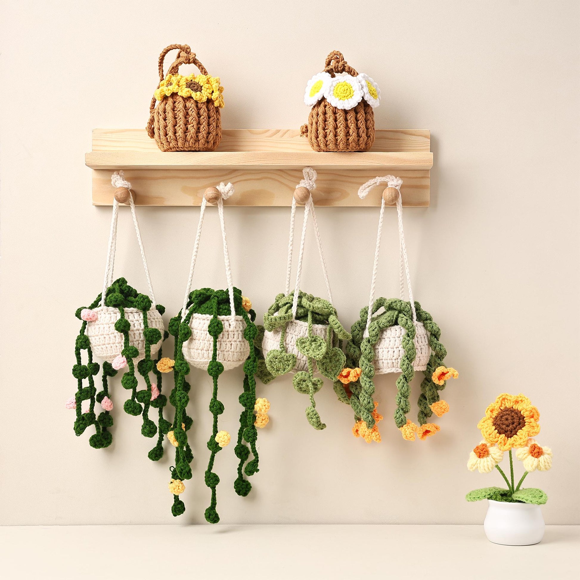 Crochet Flower Car Mirror Charm Handmade Flower Plant Hanger Cute Car Accessory Rearview Mirror Decor Woven Gift for Her Birthday Gift