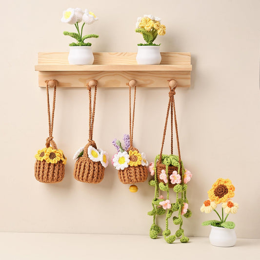 Finished Crochet Plant,Hanging Basket Crochet,Sunflower Basket Crochet,Crochet Plant Basket,Cute Home Decor,Housewarming Gift