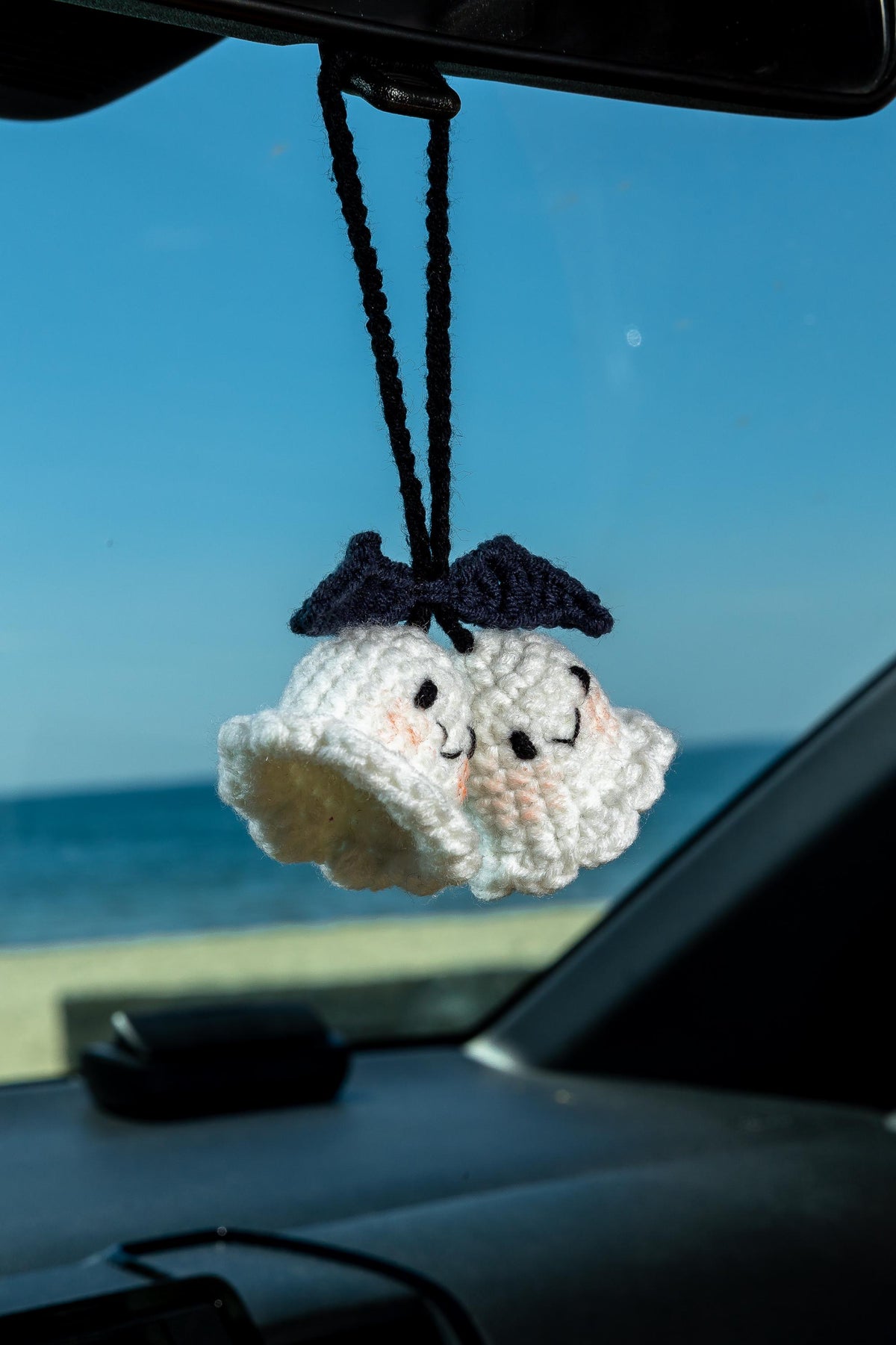 Crochet Halloween Ghost Car Hanging, Handmade Cotton Decor