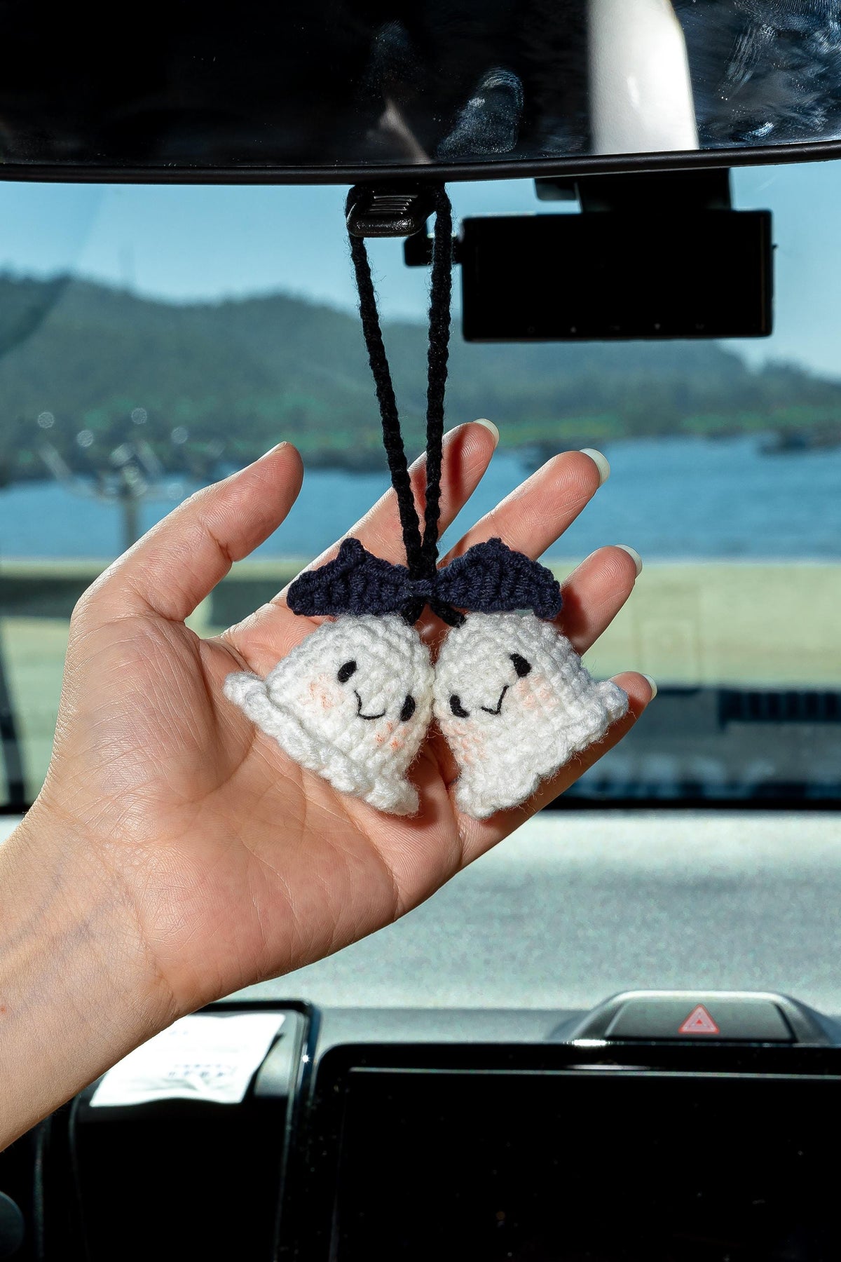 Crochet Halloween Ghost Car Hanging, Handmade Cotton Decor