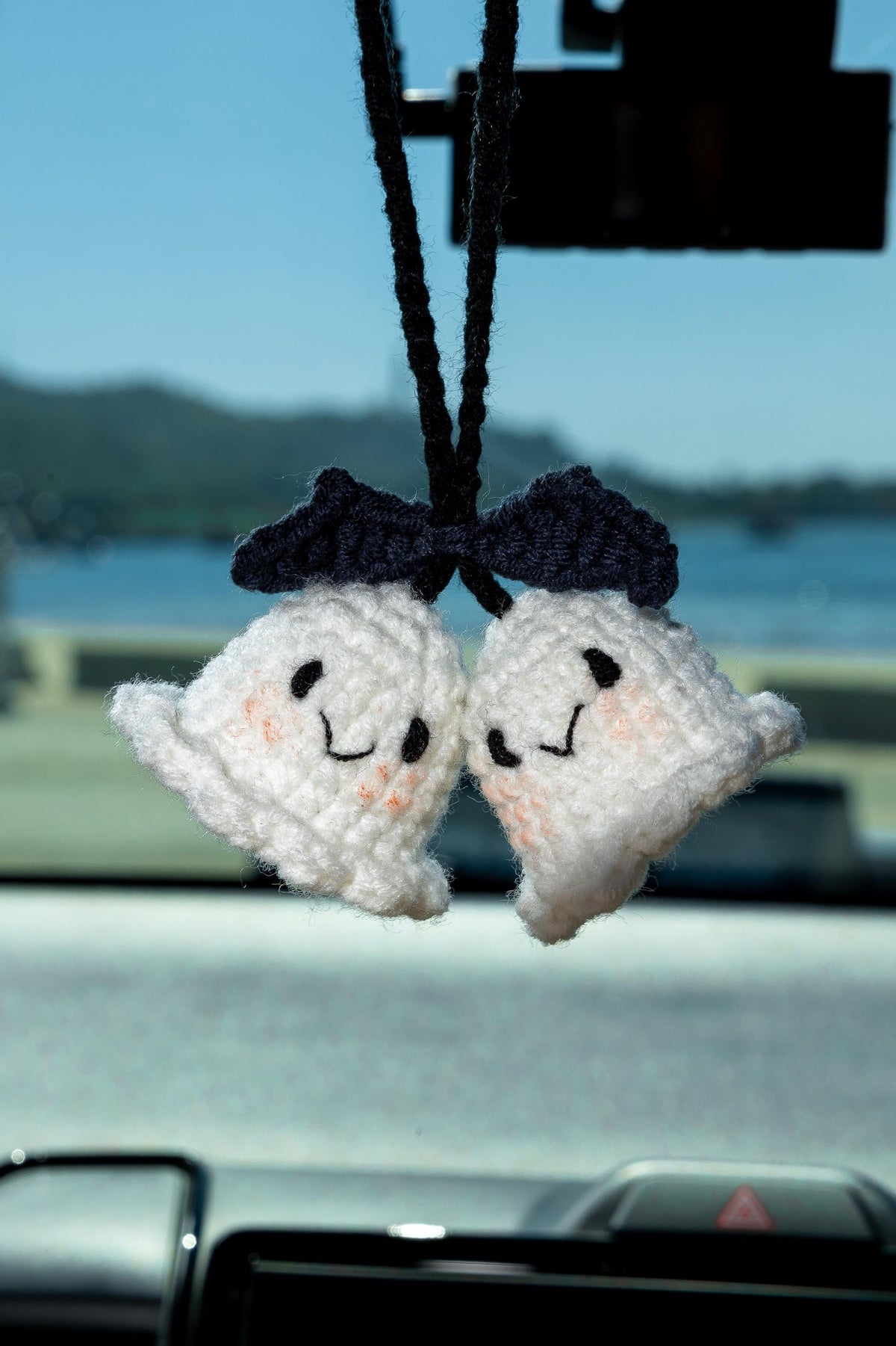 Crochet Halloween Ghost Car Hanging, Handmade Cotton Decor