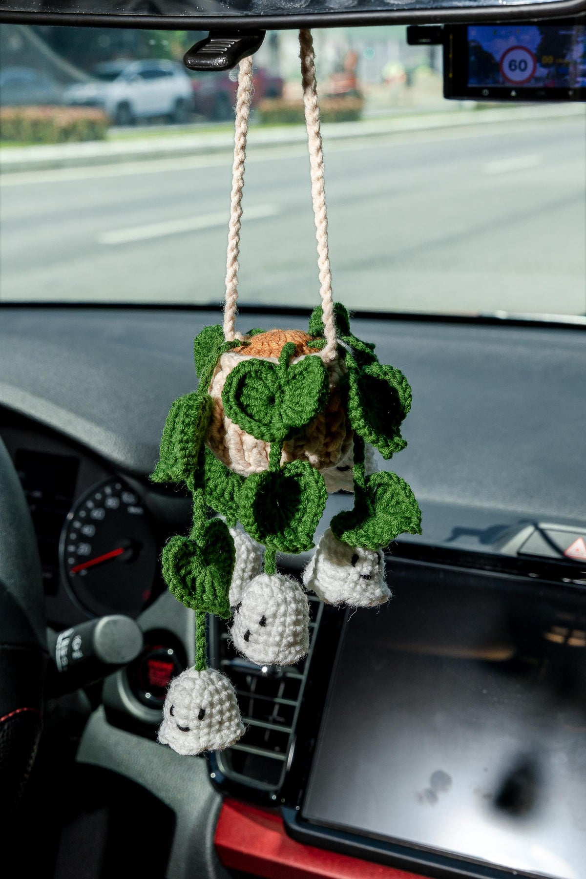 Crochet Ghost Flower Car Hanging: Halloween Plant Decor