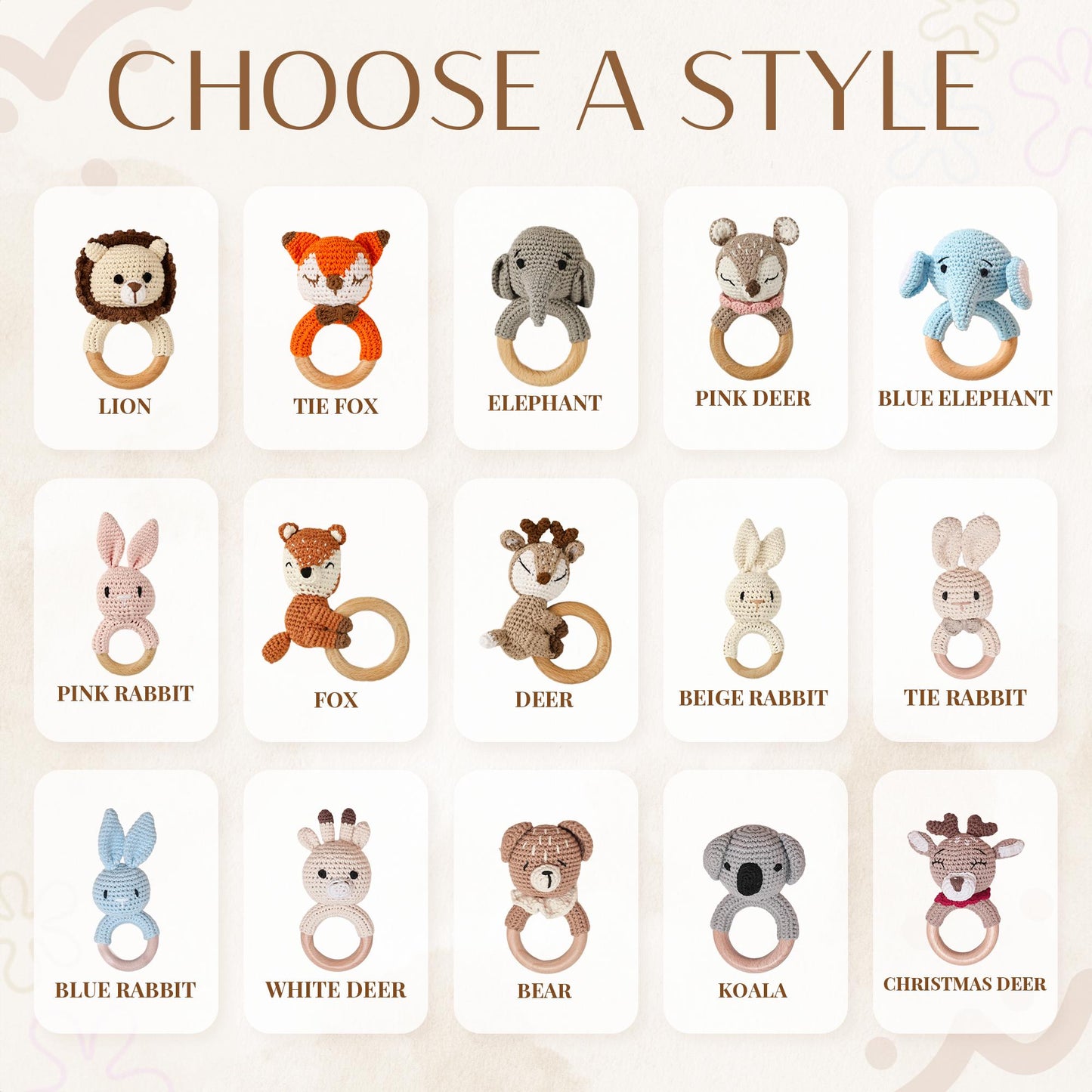 Personalized Animal Crochet Rattle,Custom Wooden Baby Rattle,Engraved Crochet Toy Rattle with Name for Baby,Newborn Gift,Baby Shower Gift