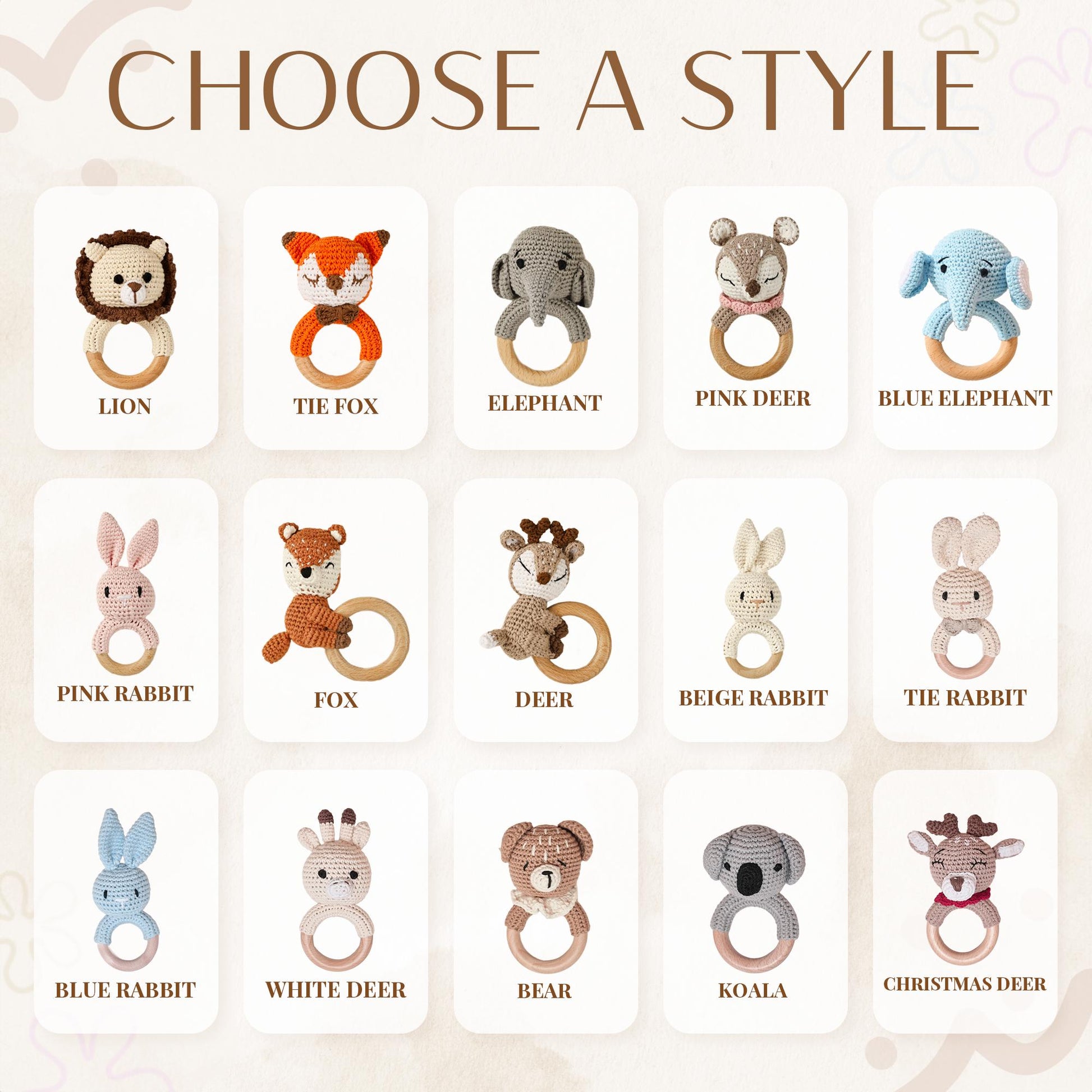 Personalized Animal Crochet Rattle,Custom Wooden Baby Rattle,Engraved Crochet Toy Rattle with Name for Baby,Newborn Gift,Baby Shower Gift
