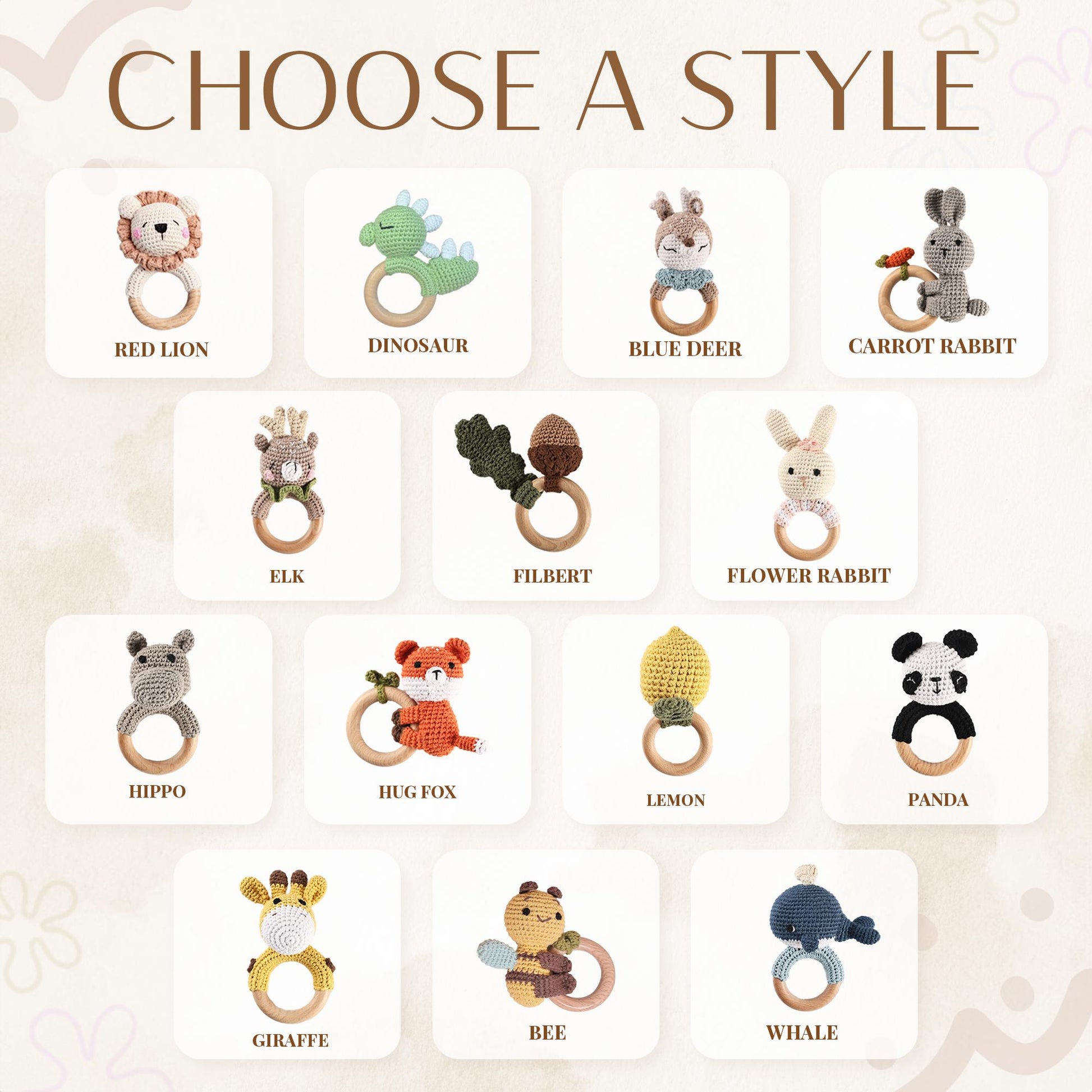 Personalized Animal Crochet Rattle,Custom Wooden Baby Rattle,Engraved Crochet Toy Rattle with Name for Baby,Newborn Gift,Baby Shower Gift