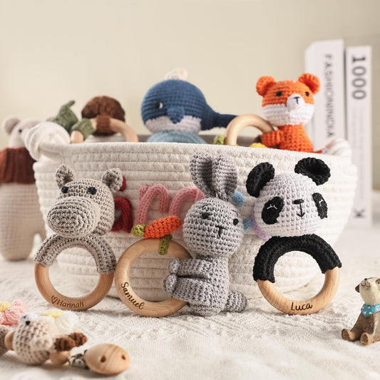 Personalized Toy Rattle, Crochet Toy Rattle for Baby, Newborn Gift, Baby Girl Gift, Baby Grasping Toy, Newborn Gifts, Gift for Nephew Niece