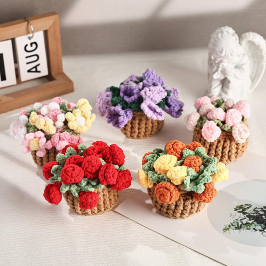 Handmade Crochet Flower Coaster With Basket, Crochet Rose Coasters, Crochet Flower Bouquet,  Crochet Coaster, Personalized Mom Gift