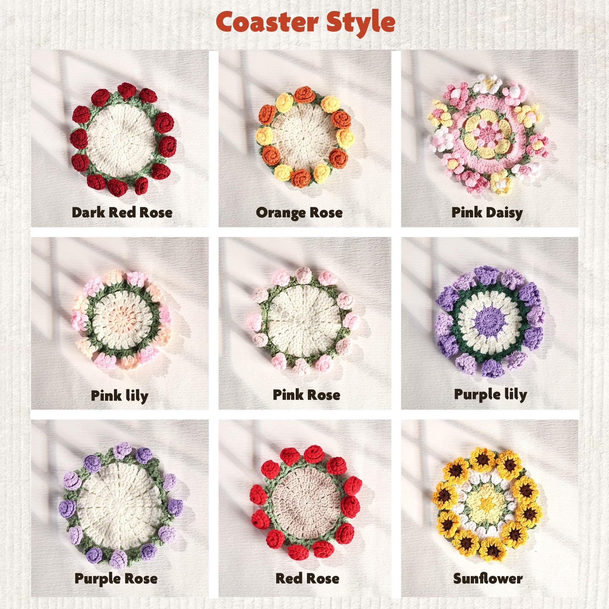 Handmade Crochet Flower Coaster With Basket, Crochet Flower Coaster, Crochet Flower Bouquet,  Crochet Coaster,Mothers Day Gift, Gift for Mom