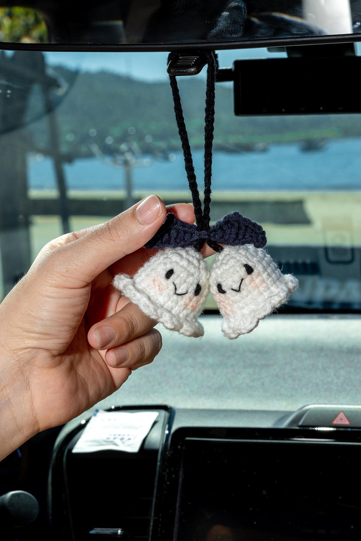 Crochet Halloween Ghost Car Hanging, Handmade Cotton Decor