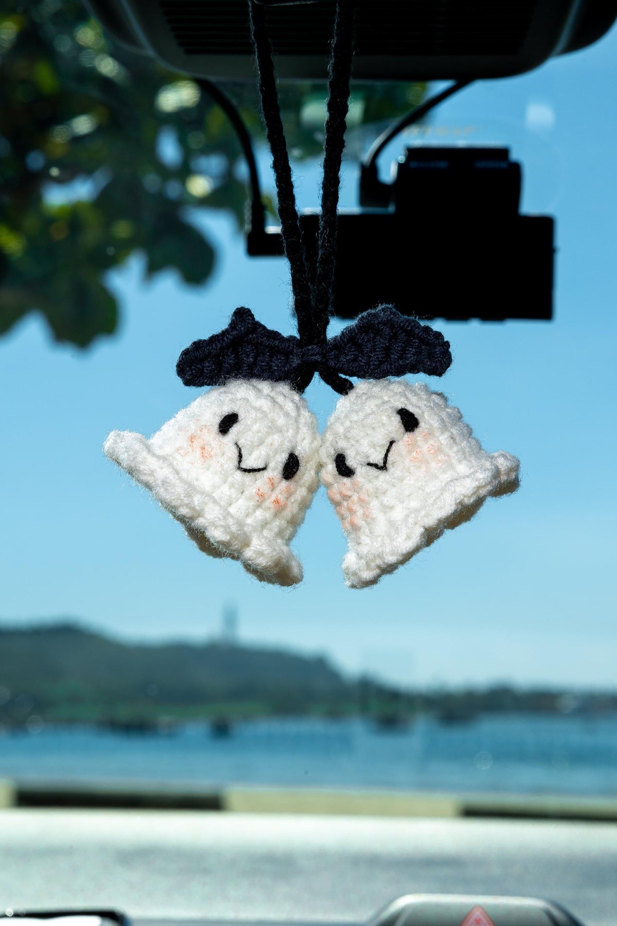 Crochet Halloween Ghost Car Hanging, Handmade Cotton Decor