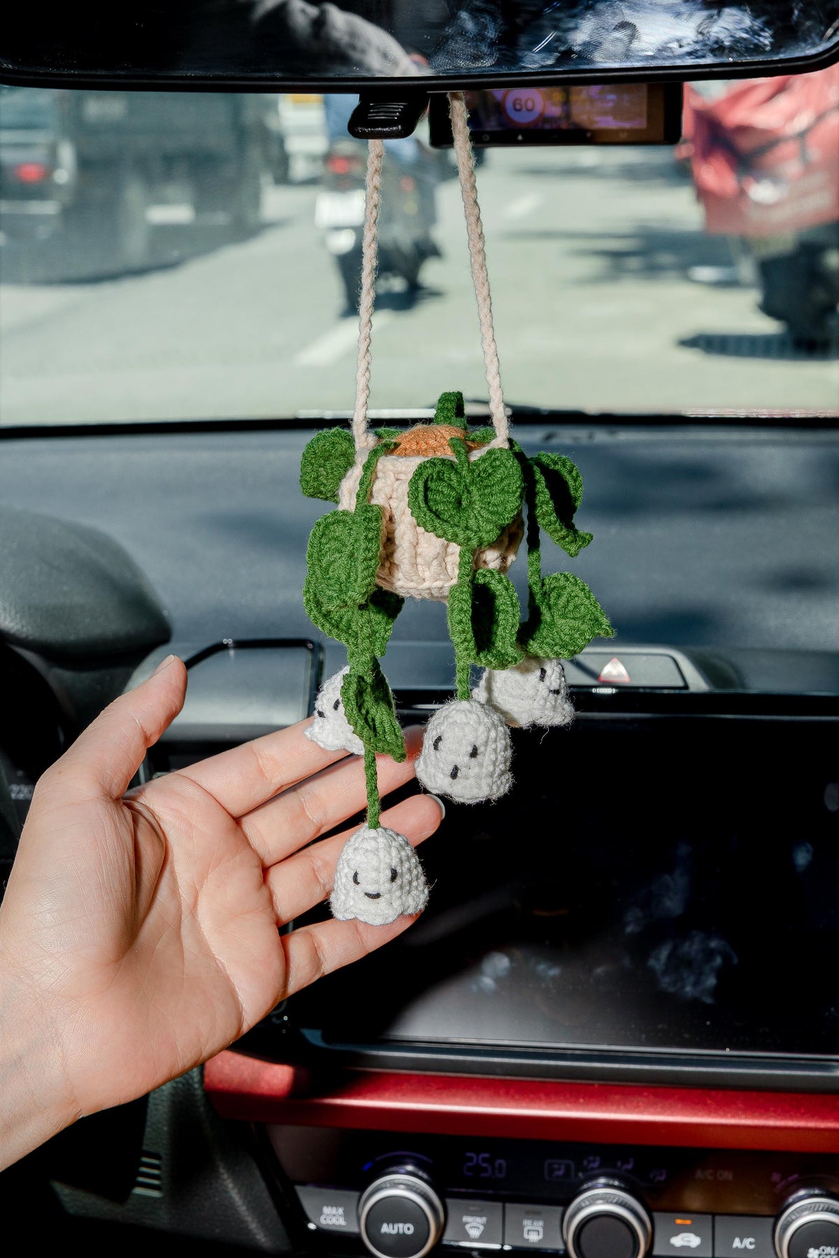 Crochet Ghost Flower Car Hanging: Halloween Plant Decor