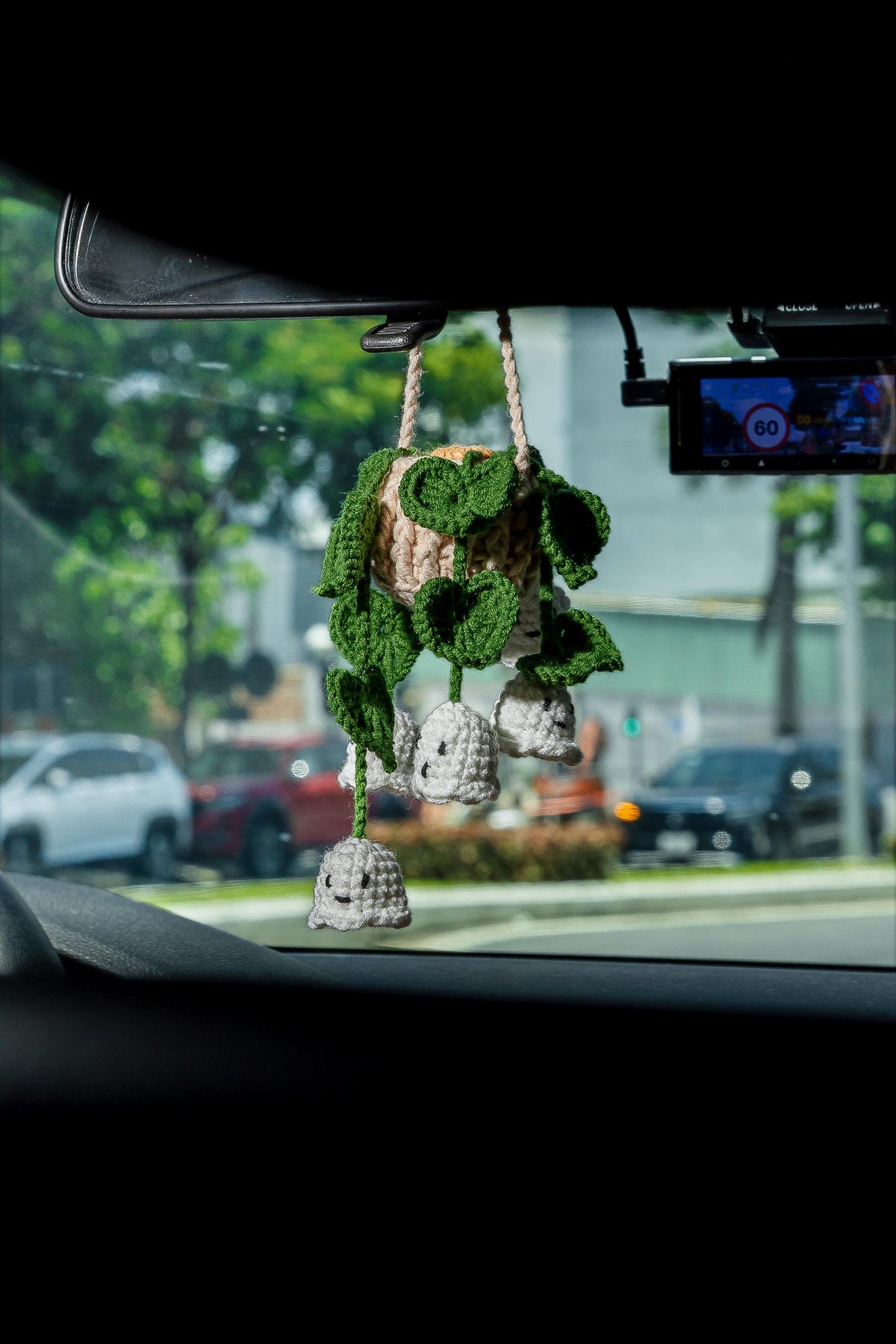 Crochet Ghost Flower Car Hanging: Halloween Plant Decor