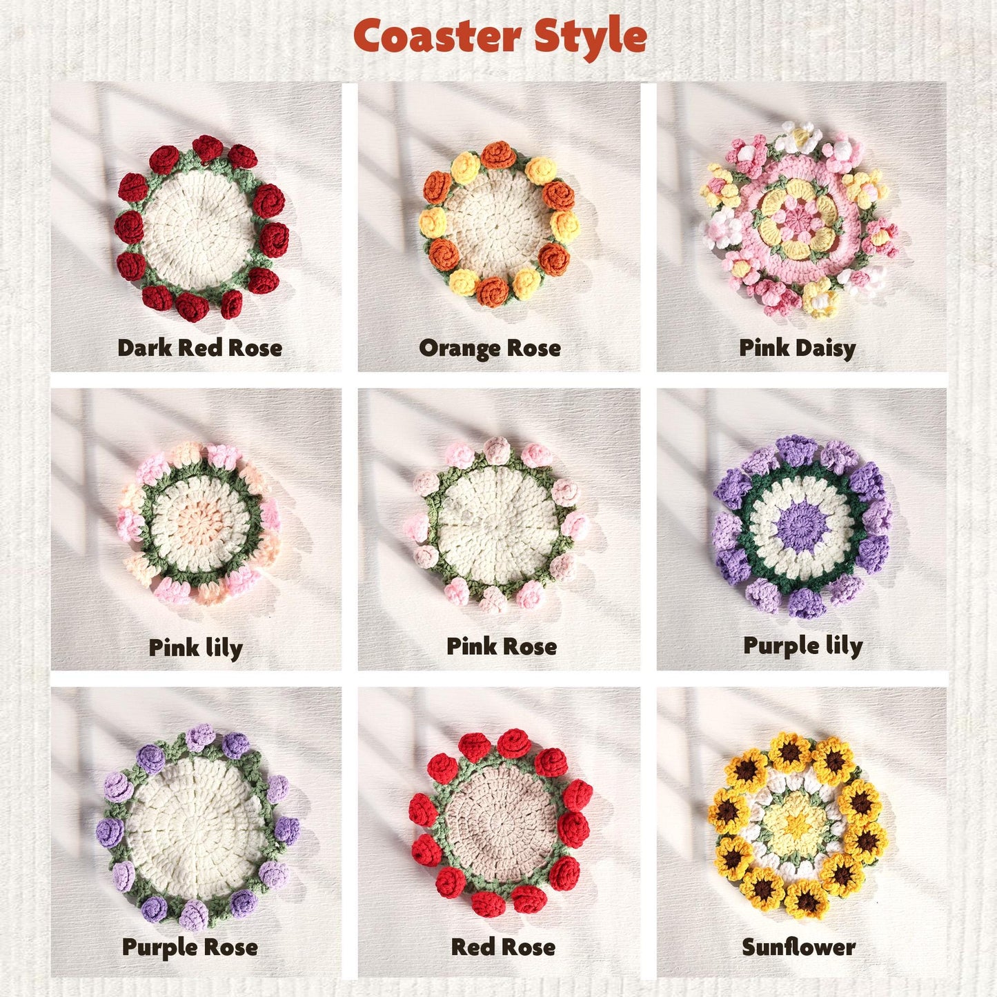 Crochet Flower Coaster, Handmade Round Flower Cup Holder, Crochet Coaster, Housewarming Coaster Decor, Cute Gift, Mothers Day Gift