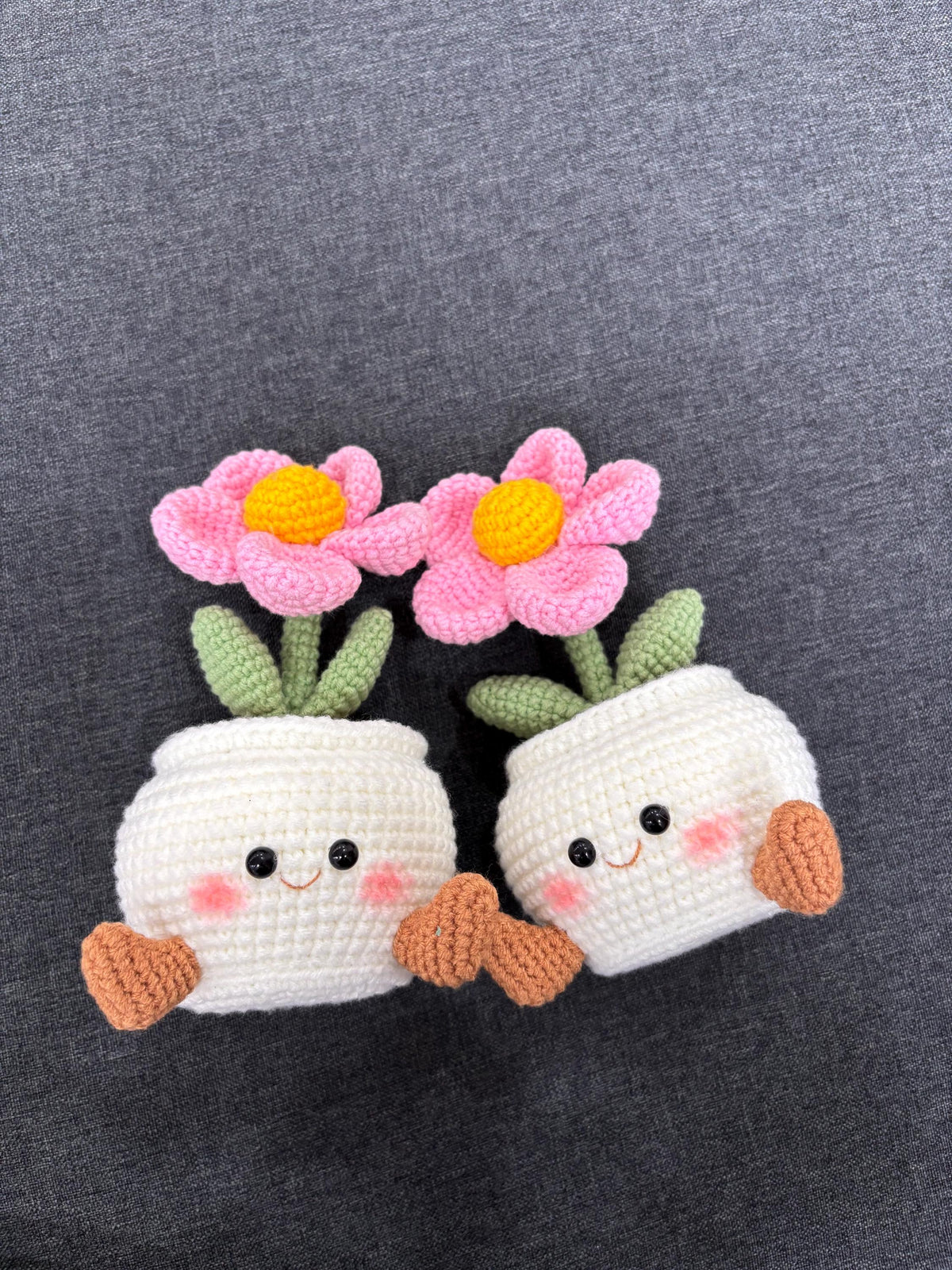 Handmade Crochet Smiling Flower Pot - Desk Decor Gift, Cheer Up & Stress Relief Gift, Sweet Gift for Mom, Mother’s Day Gift