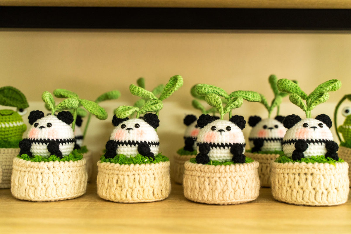 Crochet Panda Sprout, Kawaii Potted Plant, Handmade Desk Decor, Flower Pot Crochet, Animal Pot Funy Gift, Gift For BestFriend, Panda Crochet