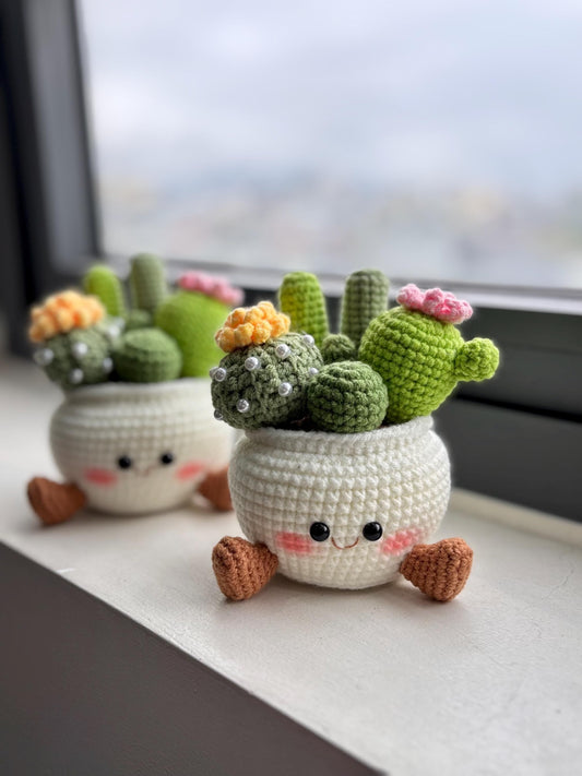 Smiling Cactus Crochet Pot |  Handmade Crochet Cactus | Cute Desk Decor |  Cheer Up & Stress Relief Gift | Gift For Mom | Gift For Her