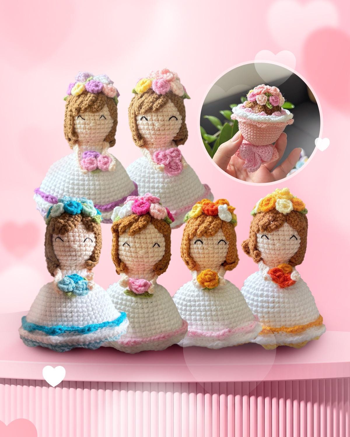 Reversible Crochet Flower Princess Doll, Handmade Flower Bouquet, 2-in-1 Doll & Flower Gift,  Cute Handmade Doll, Gift for Mom Daughter