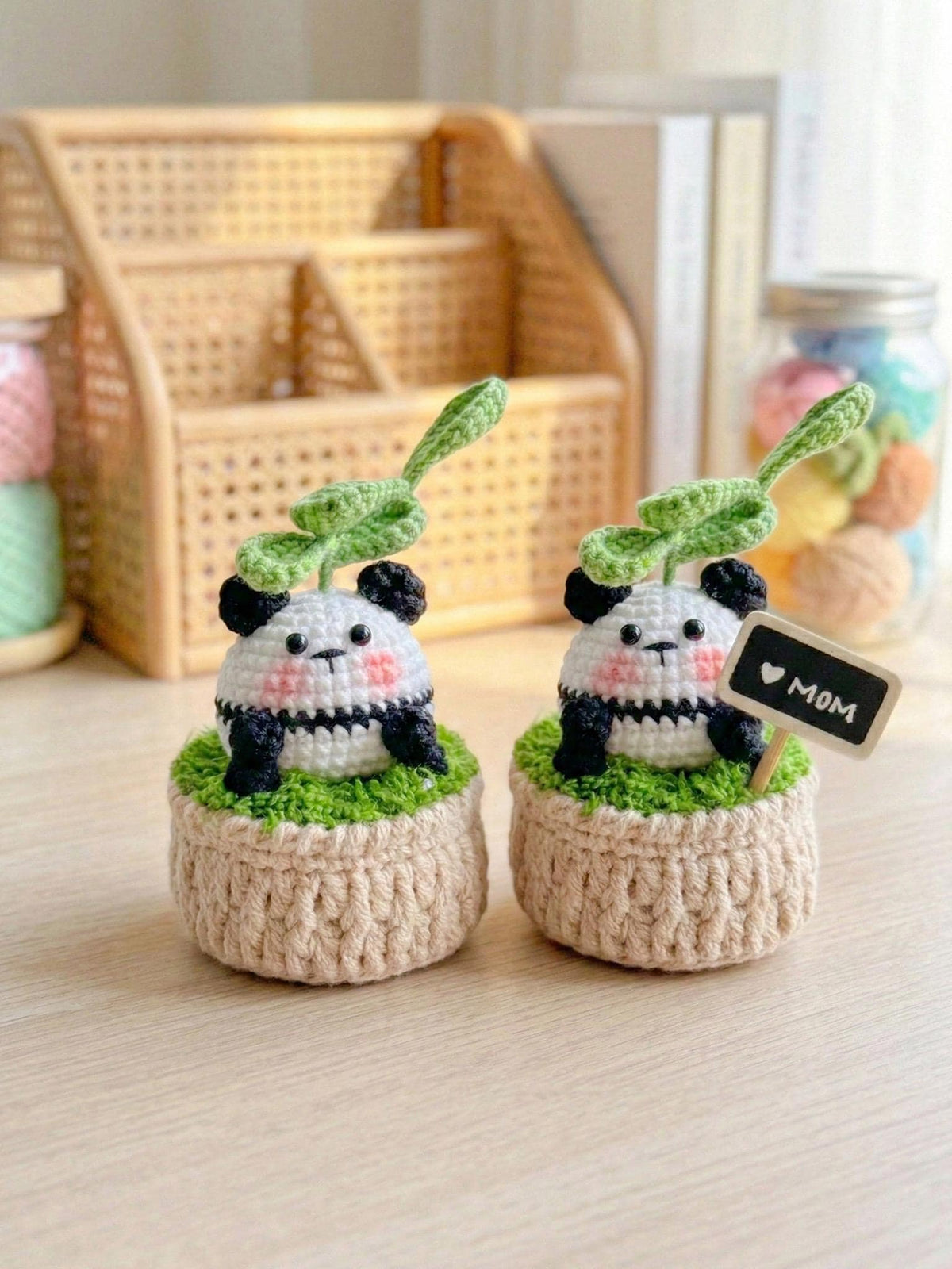 Crochet Cactus, Flower, Frog, Panda Pots, Whimsical Desk Decor, Crochet Pot, Crochet Cactus Pot, Gift For Her, Gift For Mom, Flower Pot