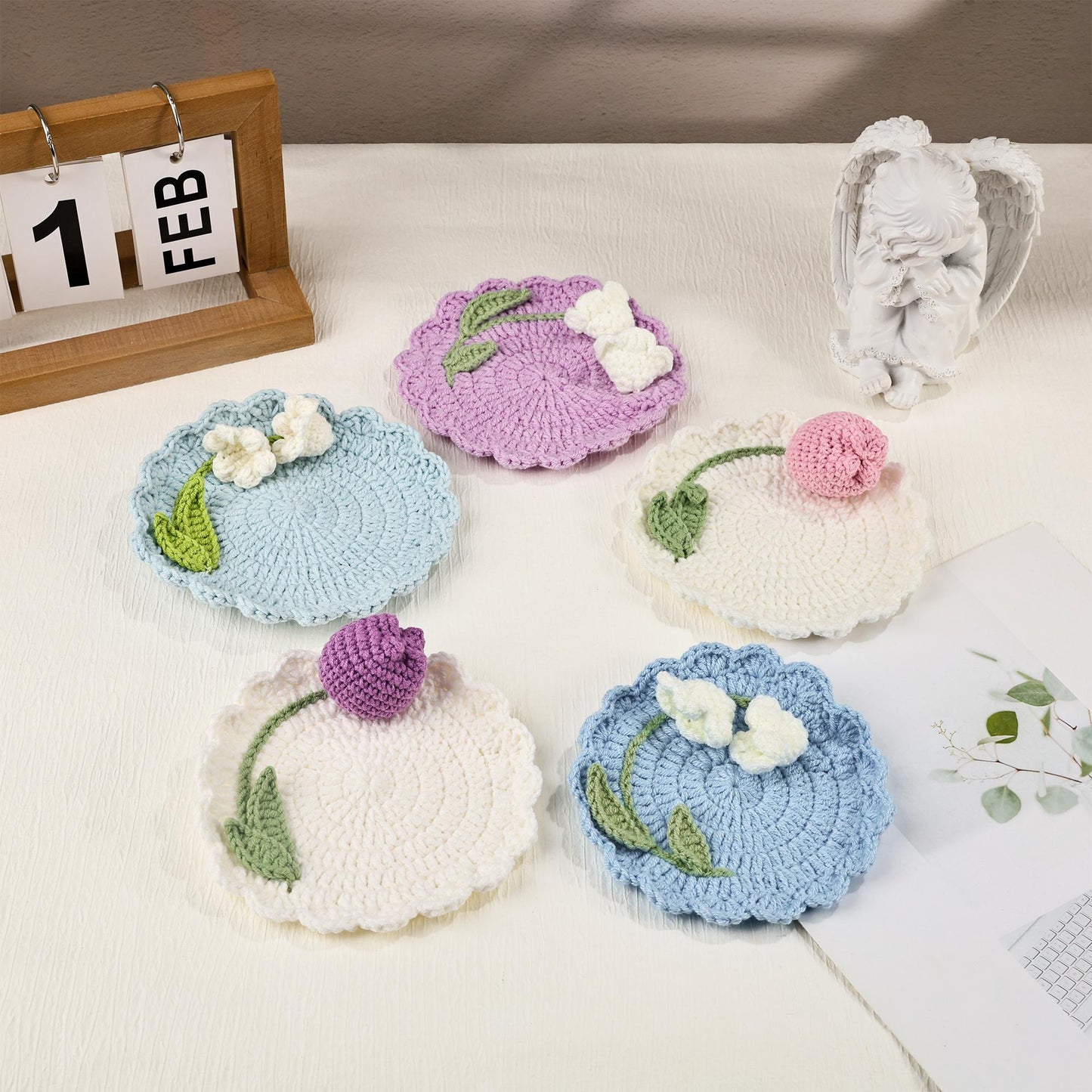 Crochet Foldable Bouquet, Crochet Flower Coaster, Housewarming Coaster Decor, Home Decor, Cute Gift, Mother Day Gift, Gift For Mom