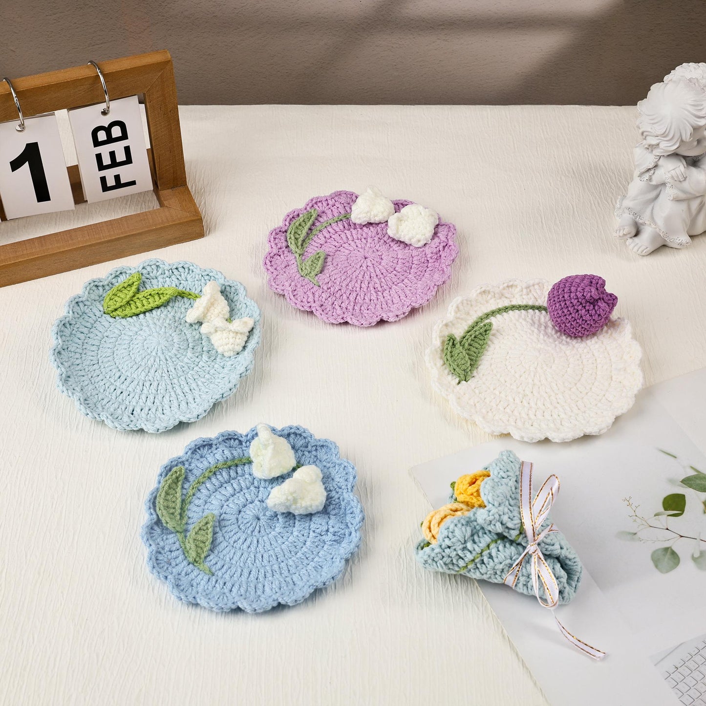 Charming Flower Coaster,  Handmade Floral Cup Holder, Crochet Flower Coaster, Cozy Home Decor, Housewarming Gift, Cute Gift for Women