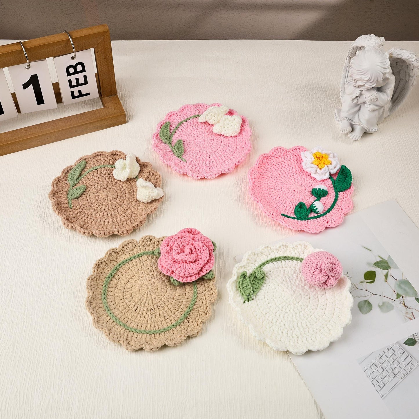 Crochet Flower Coaster, Crochet Foldable Bouquet, Housewarming Coaster Decor, Home Decor, Cute Gift, Floral Gift for Her, Gift For Mom