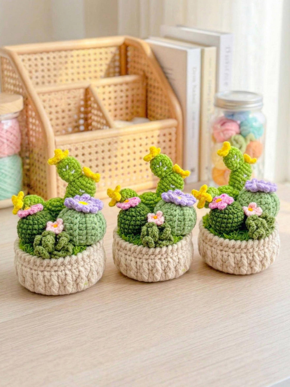 Crochet Flower Pot| Crochet Cactus Pot | Handmade Desk Decor, Cheerful Plant Accent | Handmade Crochet Cactus - Panda -Frog Pot