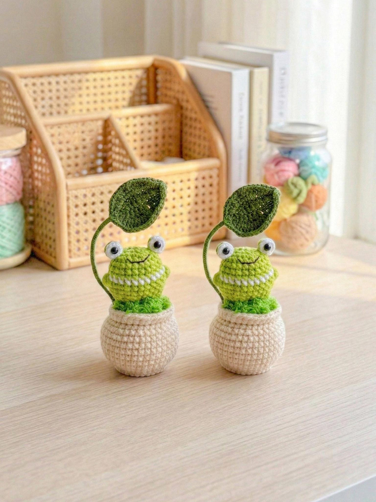 Crochet Flower Pot| Crochet Cactus Pot | Handmade Desk Decor, Cheerful Plant Accent | Handmade Crochet Cactus - Panda -Frog Pot
