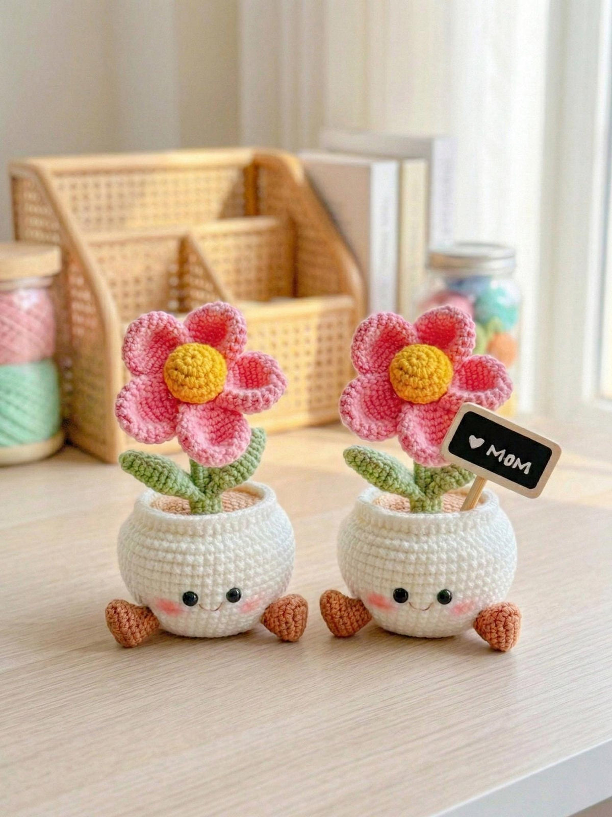 Crochet Cactus, Flower, Frog, Panda Pots, Whimsical Desk Decor, Crochet Pot, Crochet Cactus Pot, Gift For Her, Gift For Mom, Flower Pot