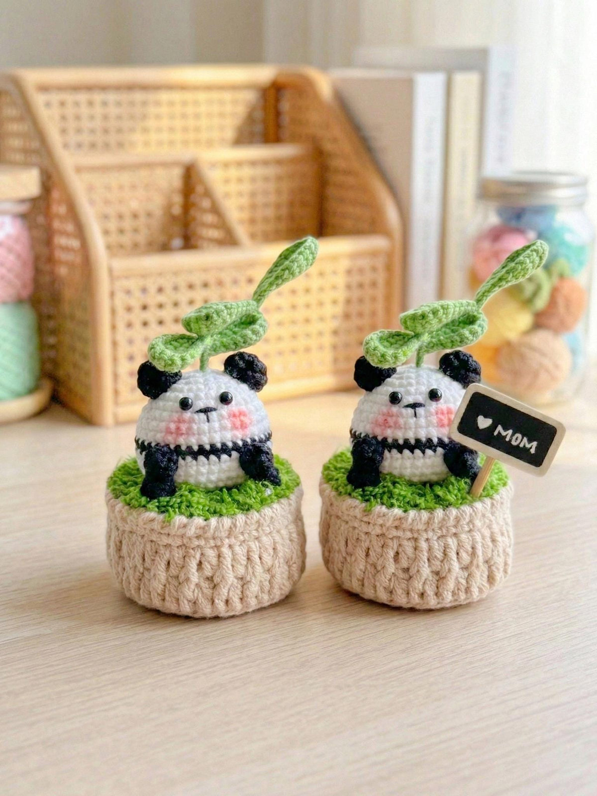 Crochet Panda Sprout, Kawaii Potted Plant, Handmade Desk Decor, Flower Pot Crochet, Animal Pot Funy Gift, Gift For BestFriend, Panda Crochet