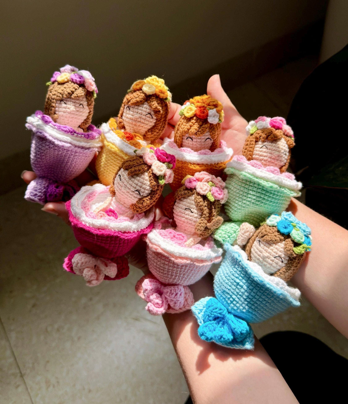 Reversible Crochet Flower Princess Doll, Handmade Flower Bouquet, 2-in-1 Doll & Flower Gift,  Cute Handmade Doll, Gift for Mom Daughter