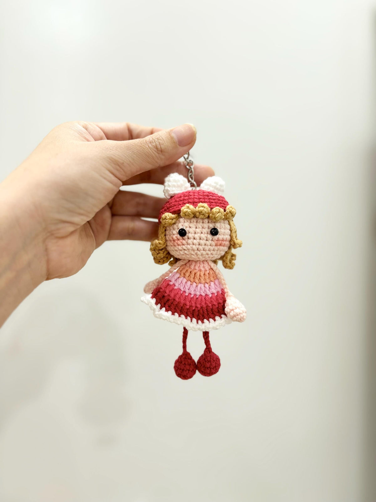 Handmade Crochet Doll Bag Charm, Cotton Yarn Accessory, Gift For Girl, Cute Bag Charm, A gift for Children’s Day, Gift for baby