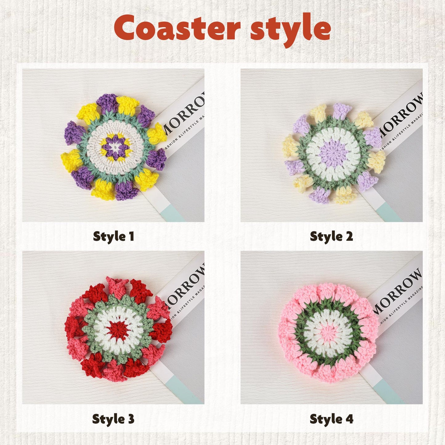 Mother’s Day Crochet Flower Coaster, Handmade Floral Coaster Set, Cute Table Decor, Gift for Mom, Coffee Coaster Gift