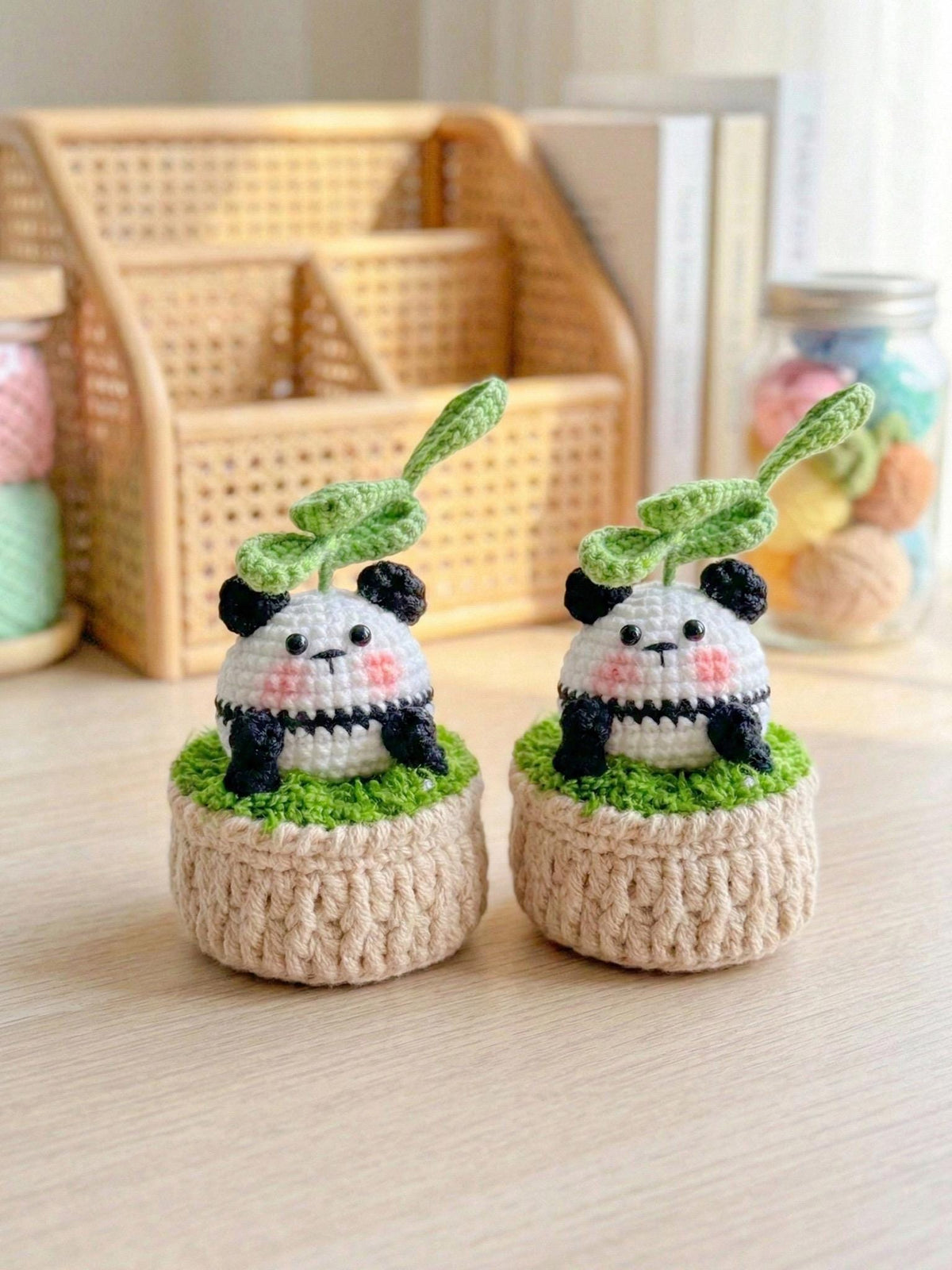 Crochet Flower Pot| Crochet Cactus Pot | Handmade Desk Decor, Cheerful Plant Accent | Handmade Crochet Cactus - Panda -Frog Pot