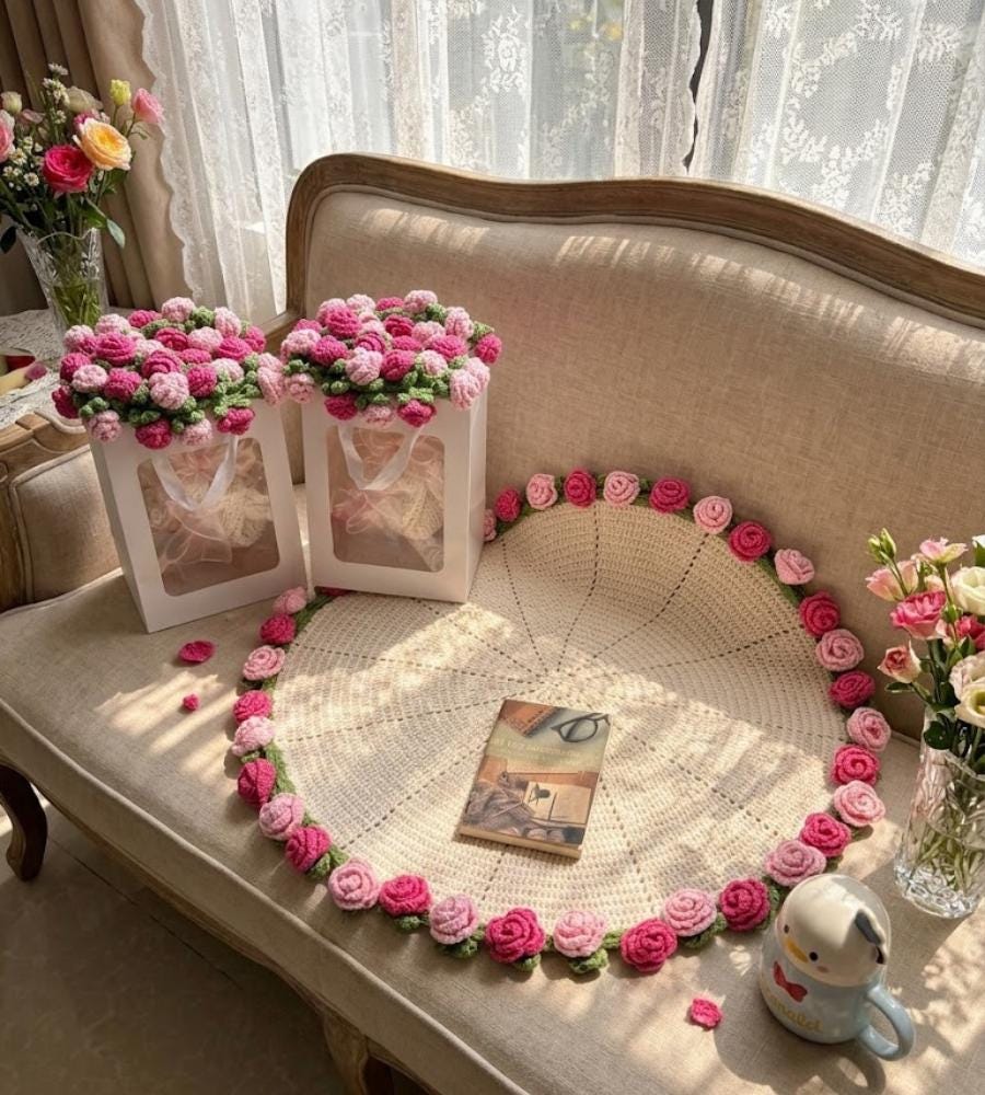 Crochet Flower Bouquet Blanket, Handmade Crochet Rose Bouquet Blanket, Mother’s Day Gift, Wedding Gift, Gift For Her, Valentines Gift