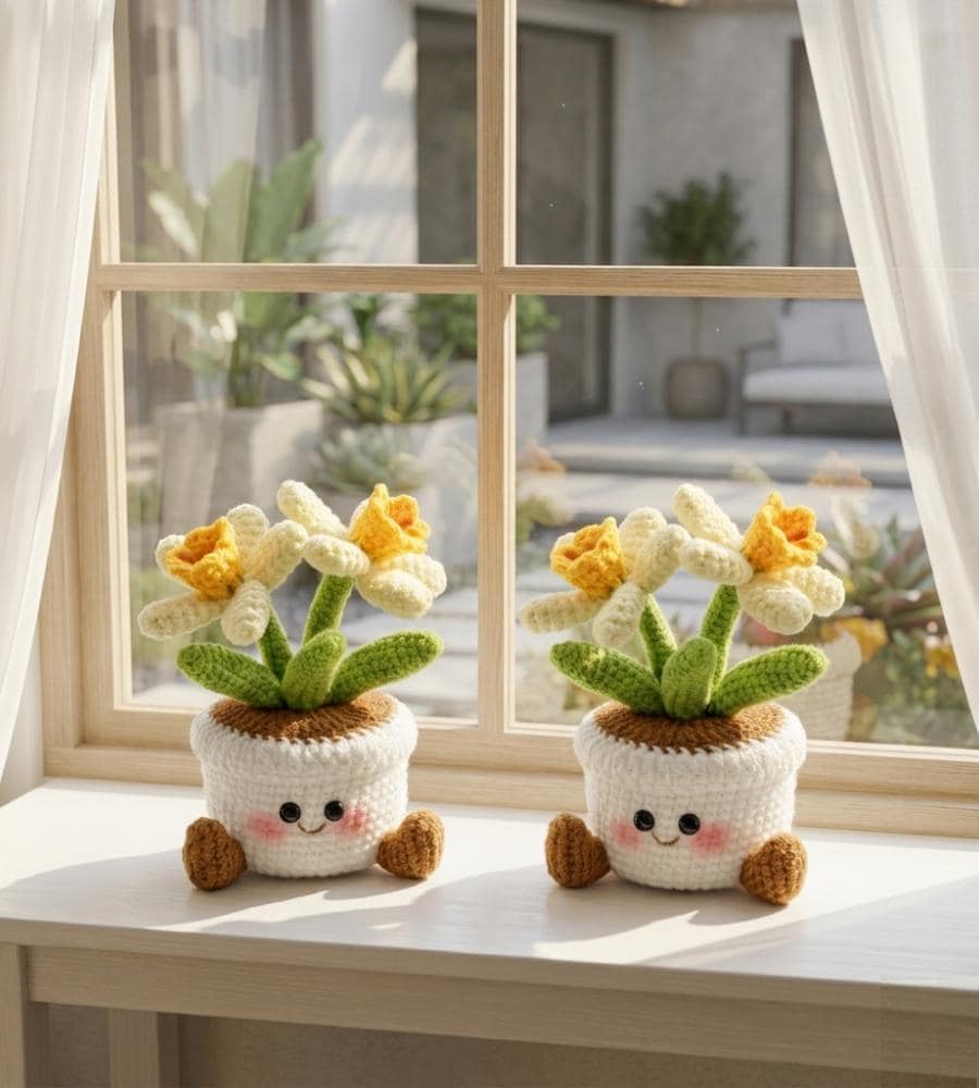 Handmade Crochet Smiling Flower Pot | Cute Desk Decor | Cheer Up Gift for Her | Gift for Girls & Mom | Happy Mood Decor