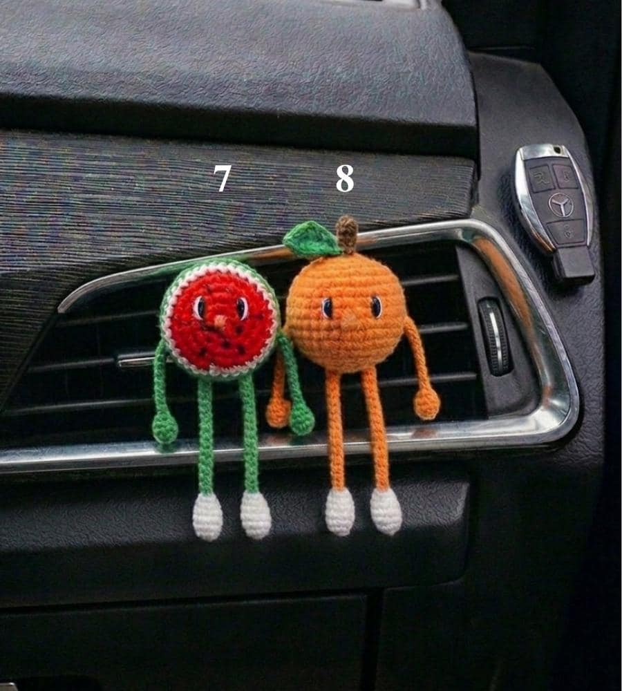 Handmade Crochet Cute Fruit Car Vent Clip | Cute Kawaii Fruit Charm | Strawberry Lemon Avocado | Car Decor Gift for Her | Cute Car Accessory