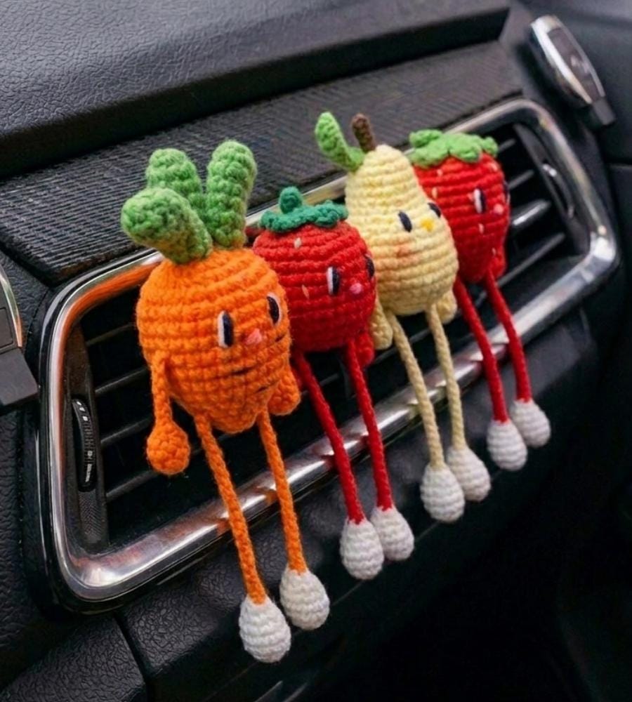 Handmade Crochet Cute Fruit Car Vent Clip | Cute Kawaii Fruit Charm | Strawberry Lemon Avocado | Car Decor Gift for Her | Cute Car Accessory