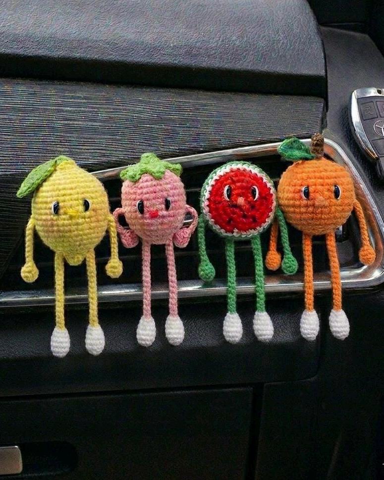 Handmade Crochet Cute Fruit Car Vent Clip | Cute Kawaii Fruit Charm | Strawberry Lemon Avocado | Car Decor Gift for Her | Cute Car Accessory